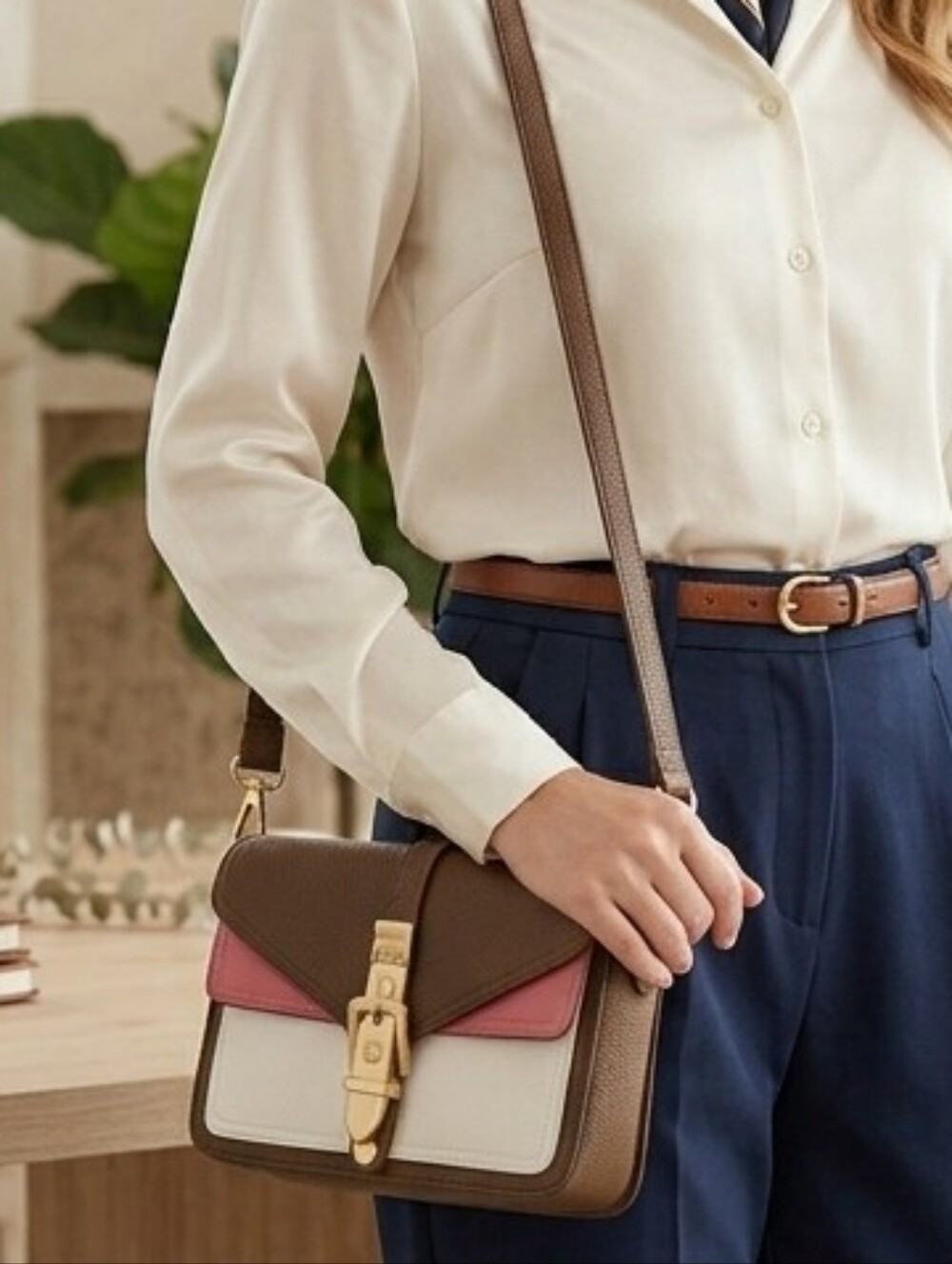 ​Charming Charlie Preppy Tri-Color Colorblock Crossbody Bag